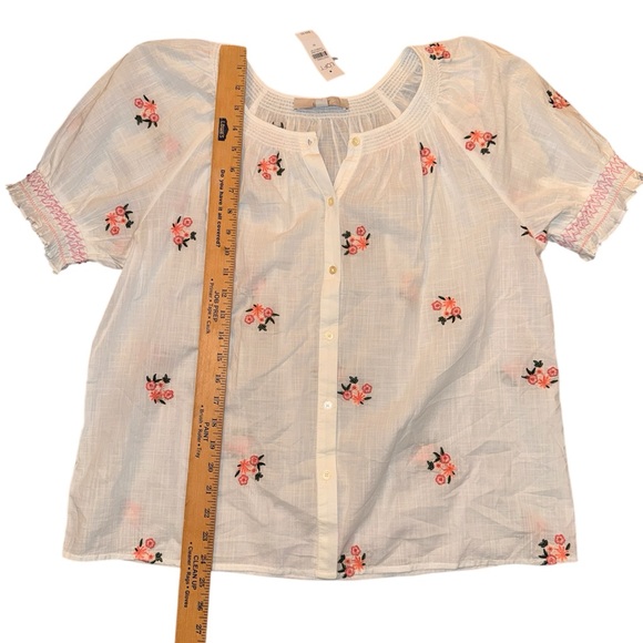 LOFT White Blouse with Pink Floral Embroidery - Picture 5 of 10